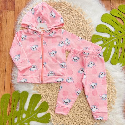 Conj. Jaqueta com Capuz e Calça Ursinhas com Lacinhos - Rosa